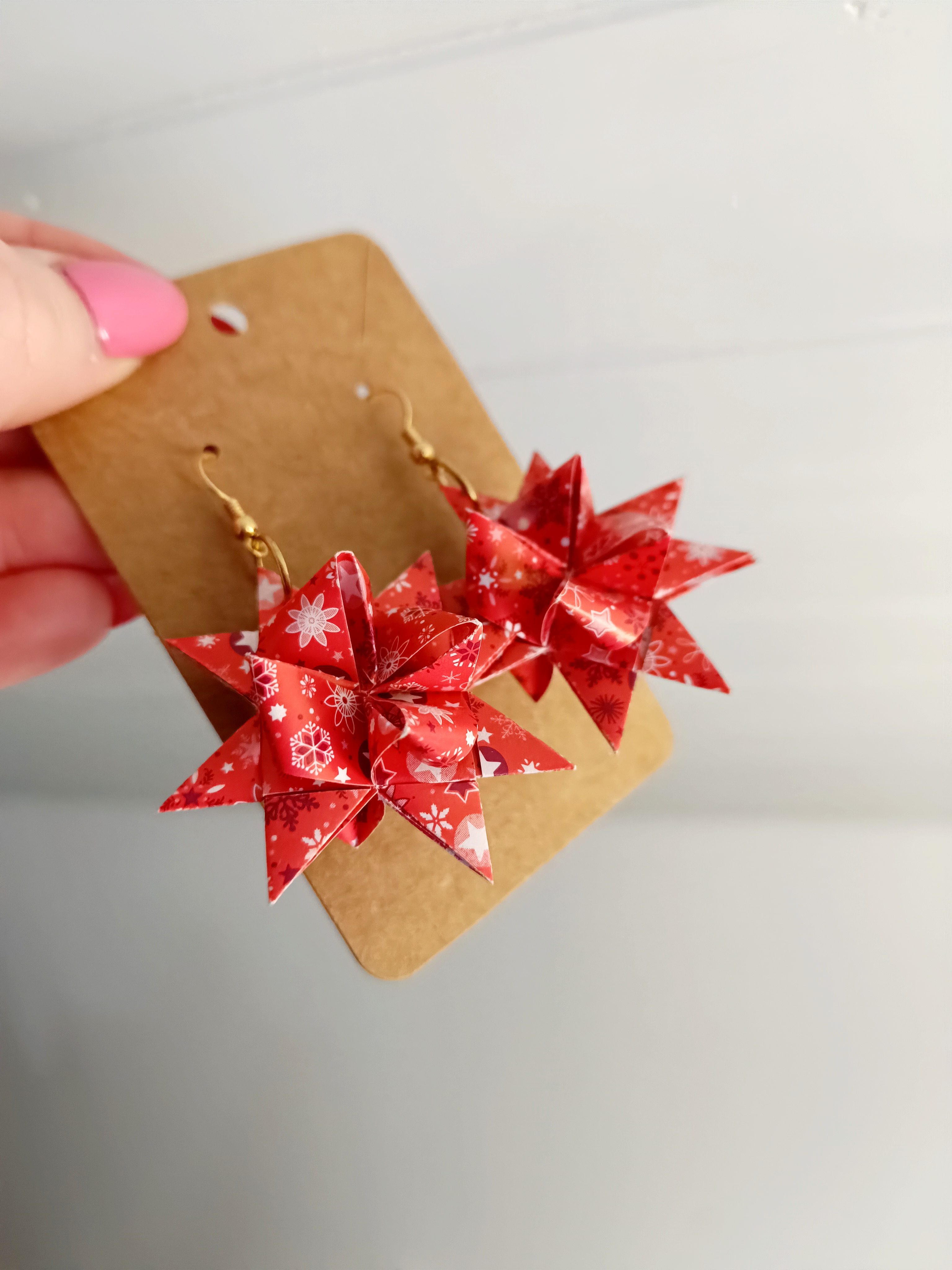 Origami náušnice hvězdičky červené