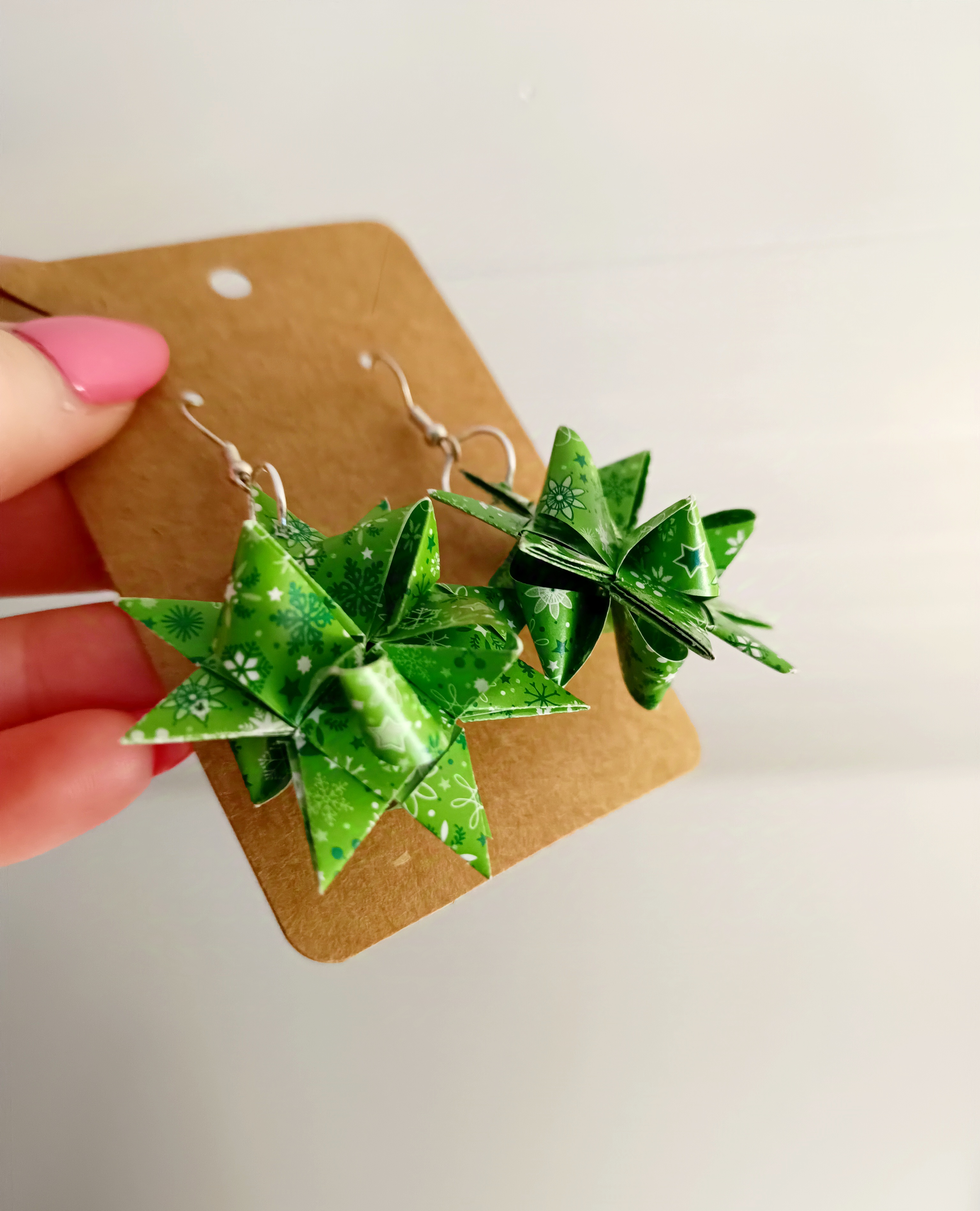 Origami náušnice hvězdičky zelené