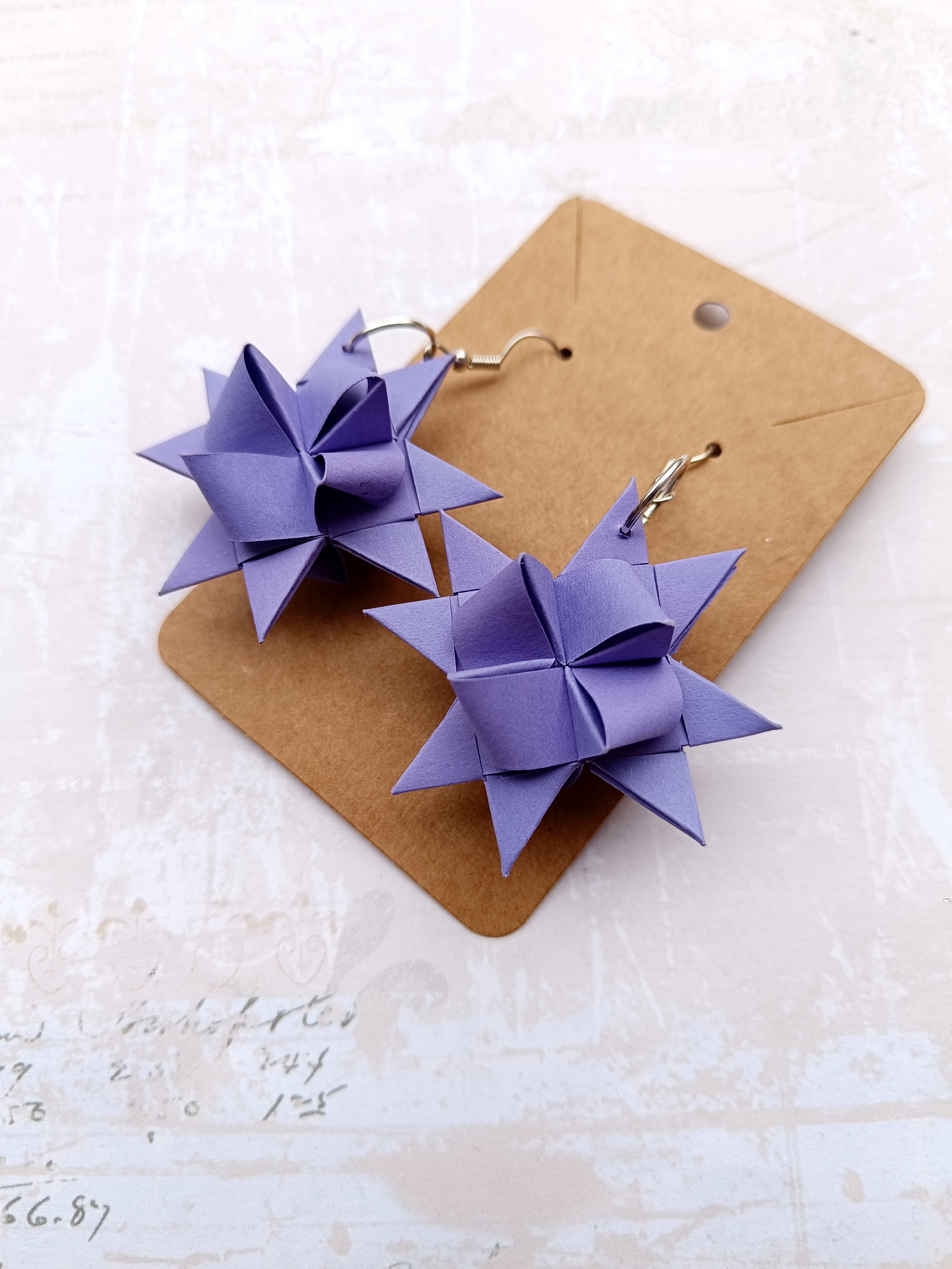 Origami náušnice hvězdičky fialové