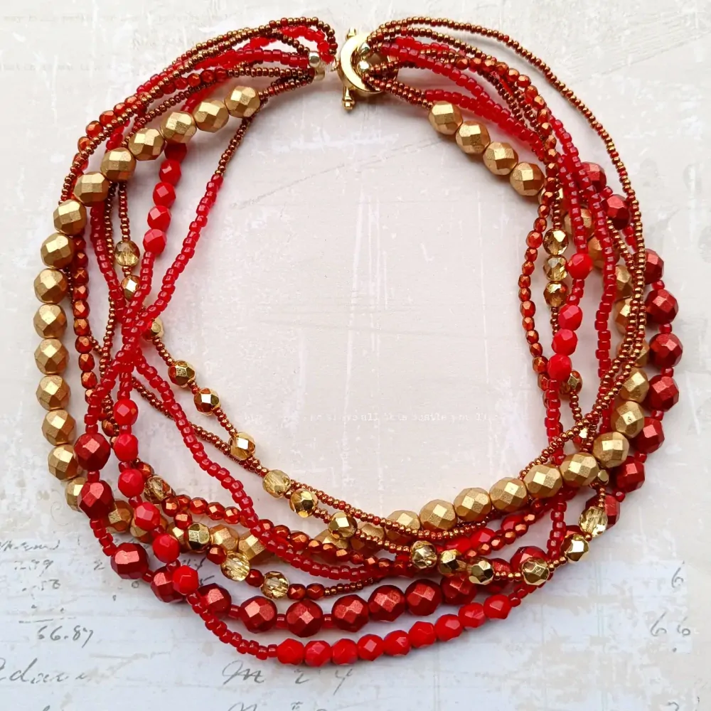 Maxi korálky na ruku red/gold