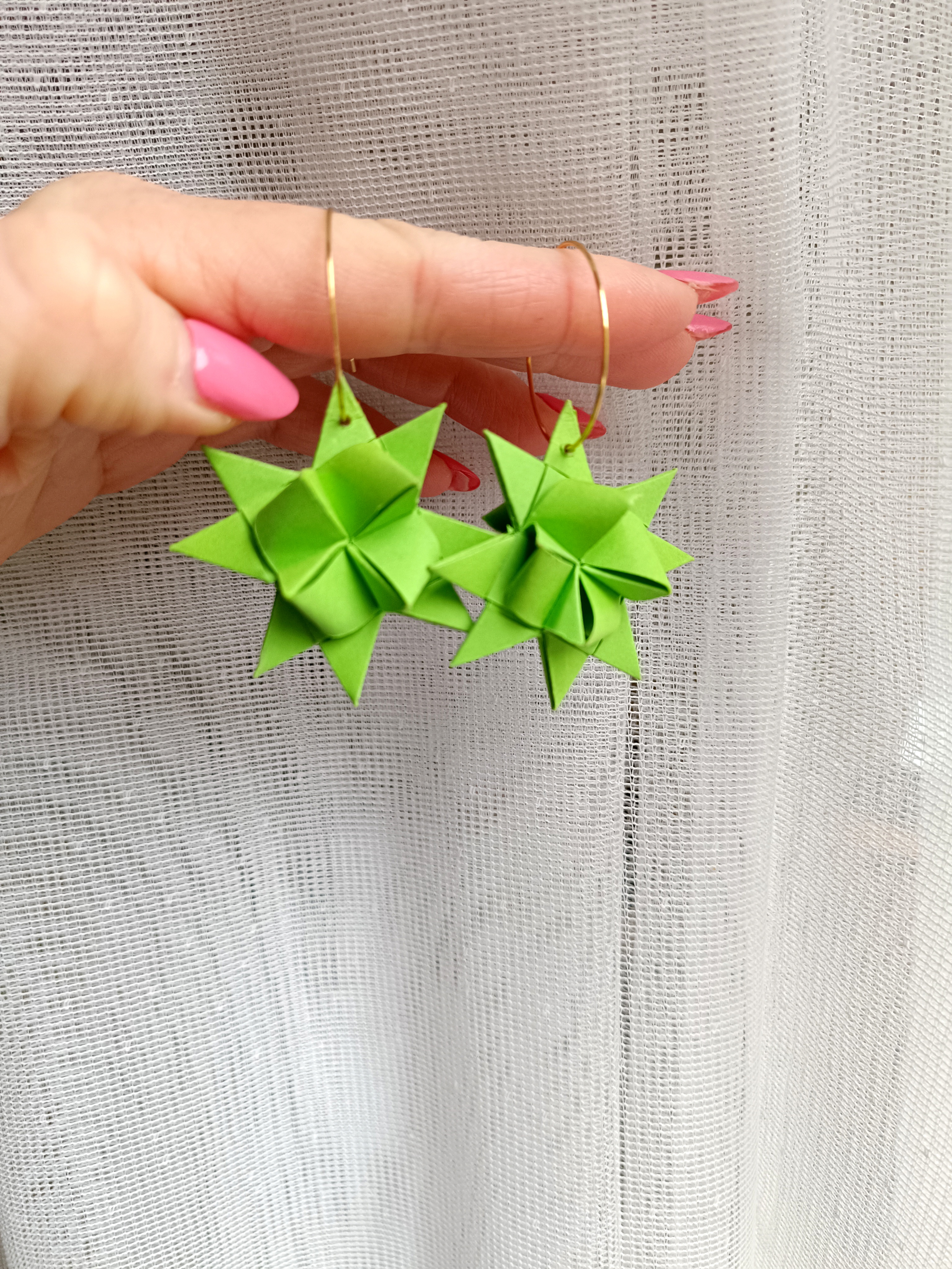 Origami náušnice hvězdičky světle zelené