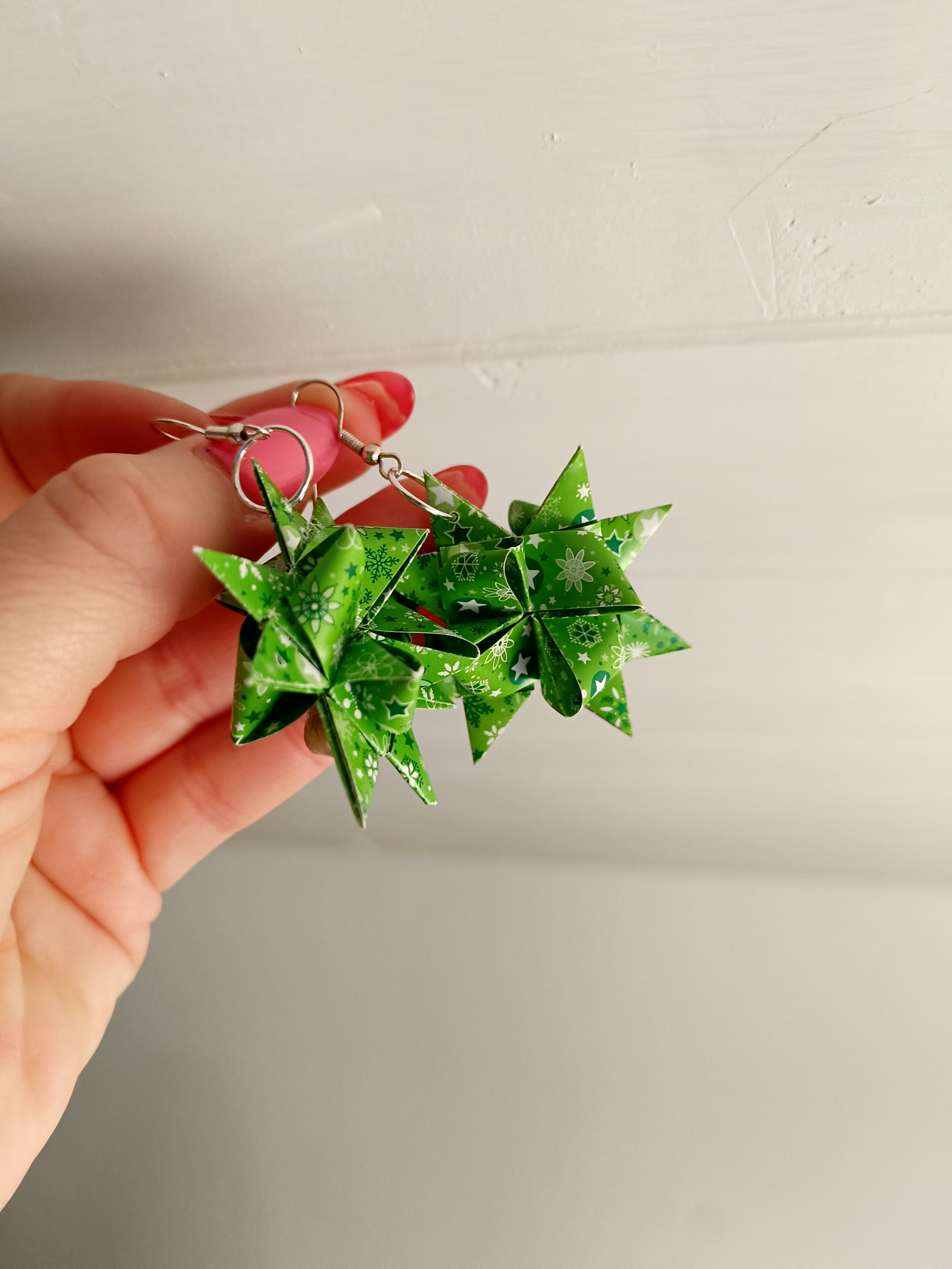 Origami náušnice hvězdičky zelené