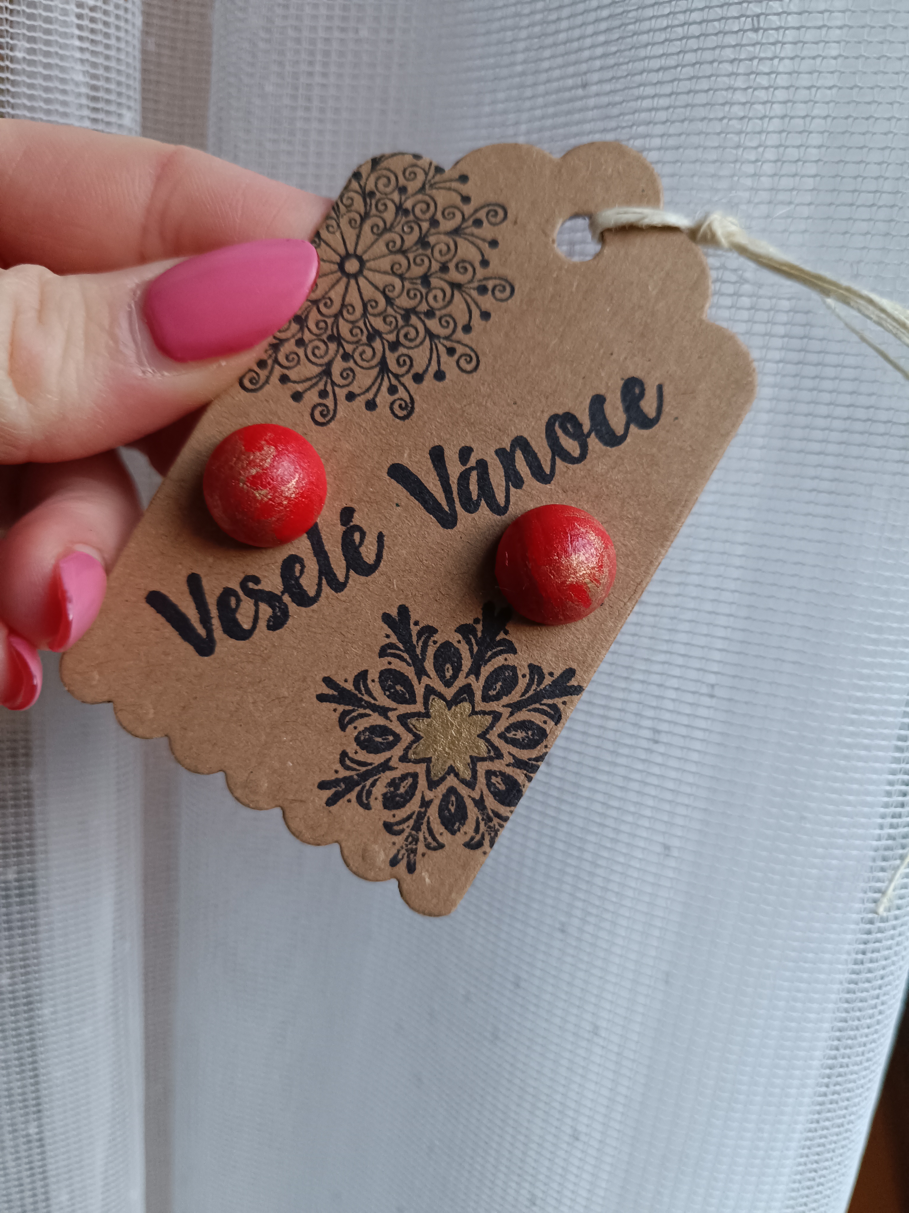 Náušnice červené vánoční