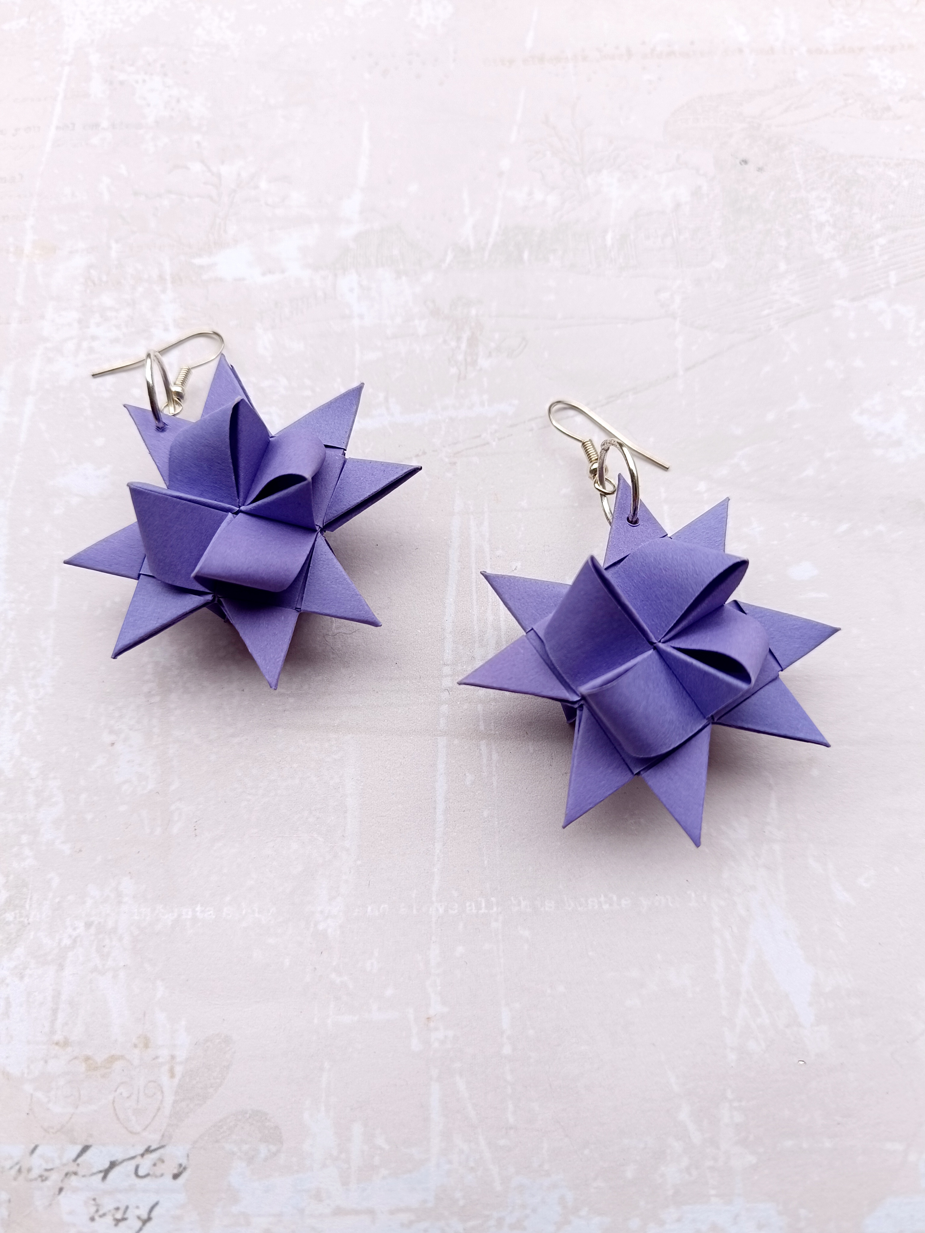 Origami náušnice hvězdičky fialové