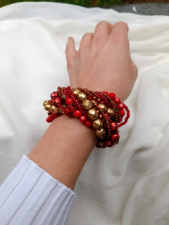 Maxi korálky na ruku red/gold