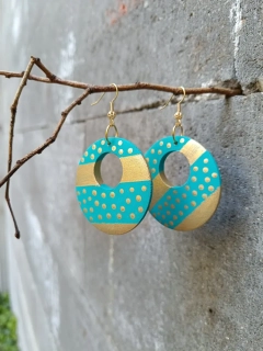 Náušnice donuty turquoise/gold