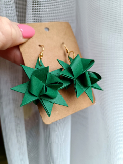 Origami náušnice hvězdičky tmavě zelené