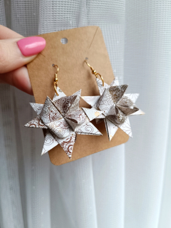 Origami náušnice hvězdičky bílé / hnědé / zlaté
